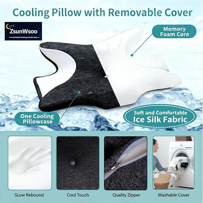 Ergonomic reading/cervical pillow suitable for lying flat, side, and prone positions; memory foam back support pillow to relieve shoulder, neck, chin, and arm pain; removable pillowcase (Black)