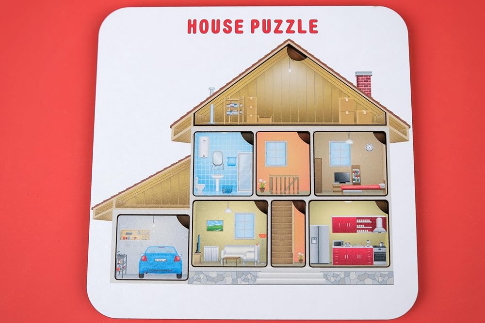 Educational Montessori puzzle, house puzzle for kids, available in your desired language. Kids wooden jigsaw puzzle. Language learning puzzle. Gift for kids. Back to school.