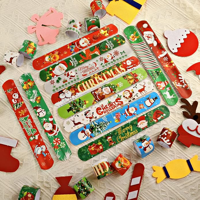 48 PCS Christmas Slap Bracelets Christmas Toys for Kids Boys Girls Toddlers Christmas Party Favors Stocking Stuffers Gifts
