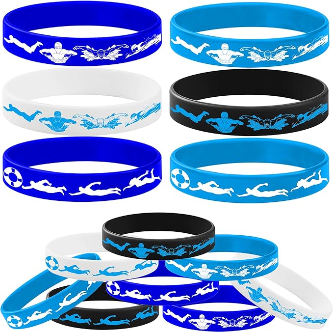 24PCS Swimming Rubber Bracelets Silicone Wristbands -Sport Party Supplies Decorations Speed Birthday Baby Shower Party Favors