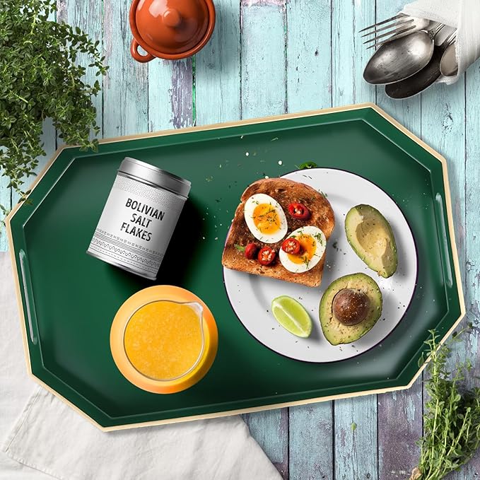 Omuriko Green Decorative Tray with Handles, Versatile Serving Tray for Coffee Table, Ottoman, Ideal for Serving, Displaying, Organizing, 15.7"*10.2"*1.57"