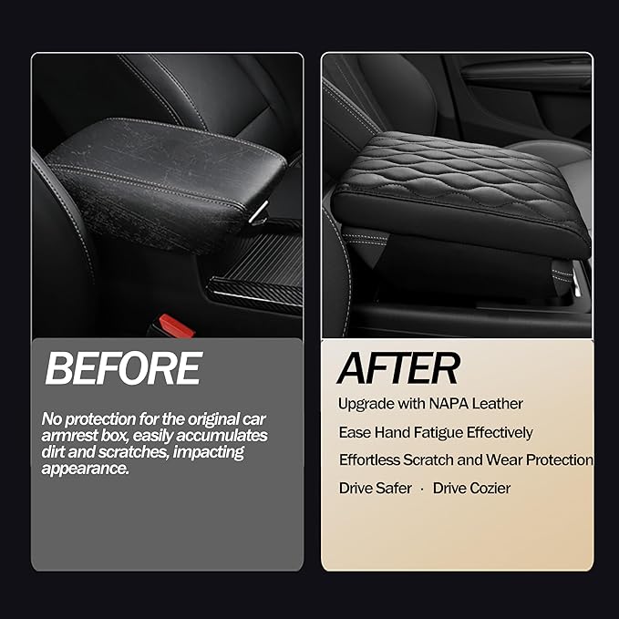 POKSRI Car Center Console Cover/pad PU Leather,Universal Armrest mat, Adjust Driving Posture Cushion,Protector Box,Memory Foam,Relieves Shoulder/arm Fatigue,Boosting Driving Safety