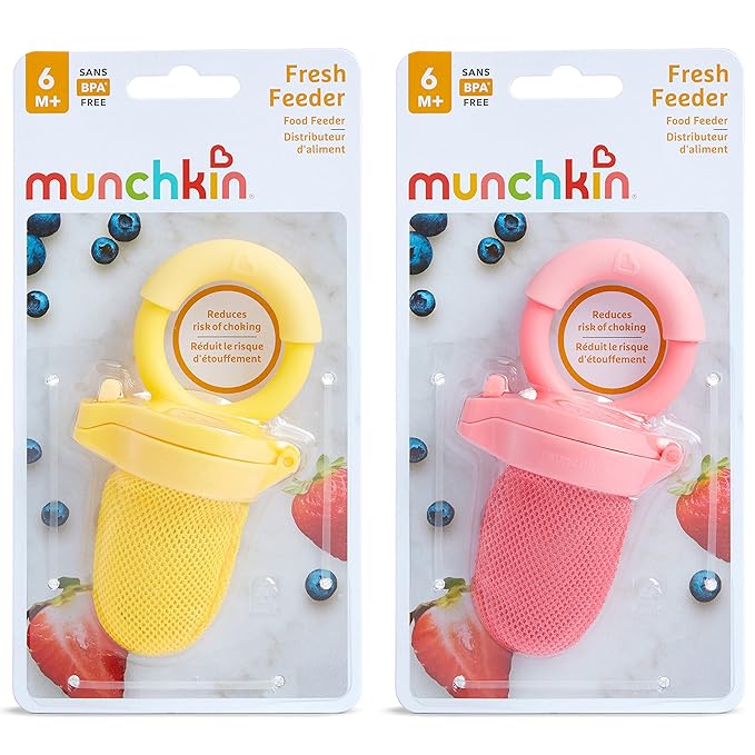 Munchkin Baby Feeder for Fresh Food and Fruit, 2 Pack, Coral/Yellow