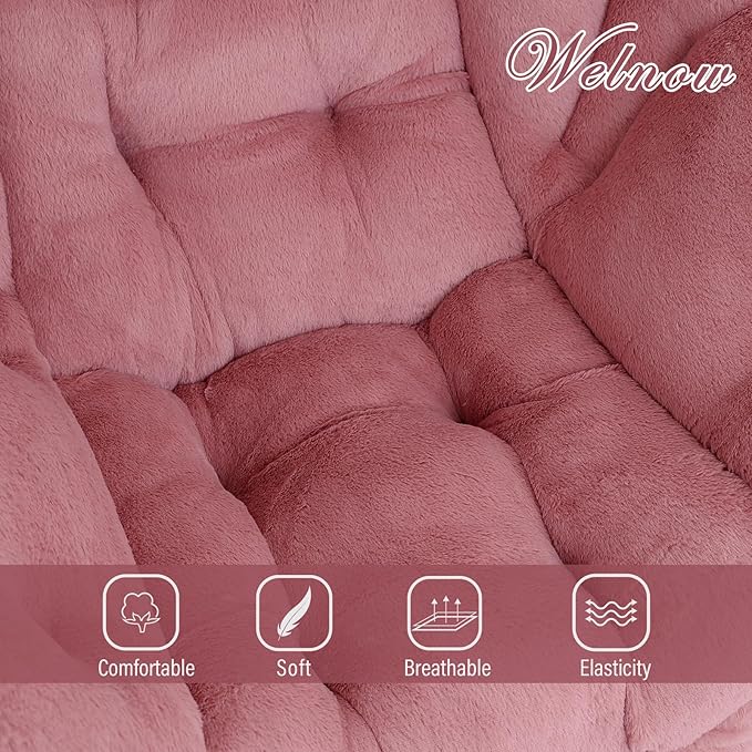 Welnow Lazy Chair with Ottoman, Modern Lounge Accent Chair with Armrests and a Side Pocket, Leisure Sofa Armchair Set, Reading Armchair with Footrest for Small Space, Plush Dark Pink