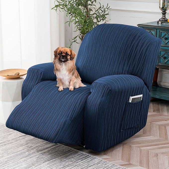 Recliner Cover Stretch Soft Couch Cover for Dogs, Sofa Slipcover for Recliner Couch Leakproof Furniture Protector for Kids, Pets (Navy)