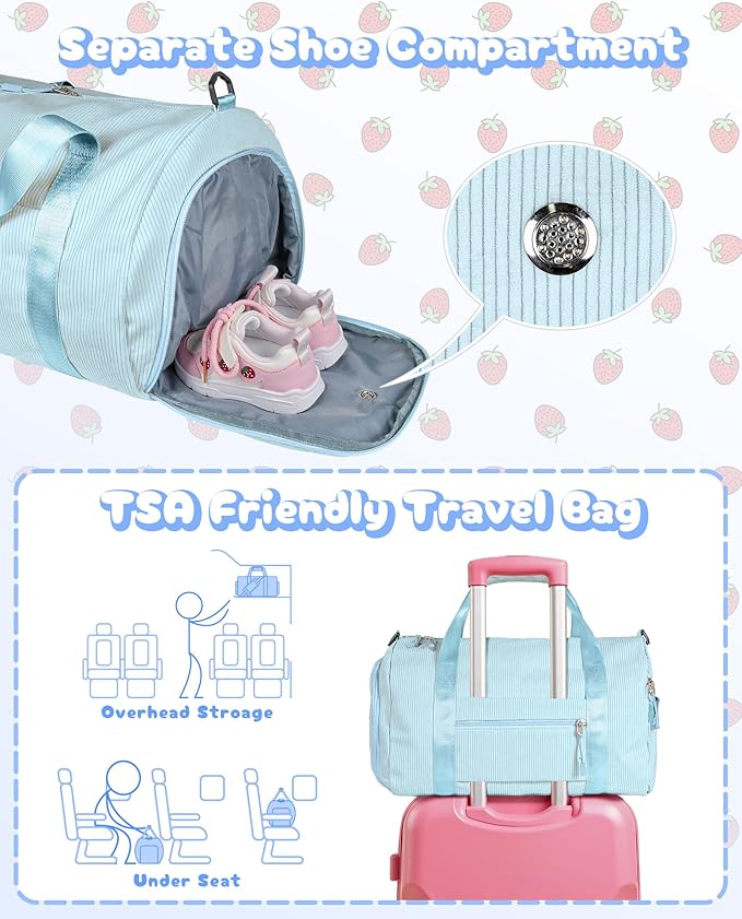 8 Year Old Girl Birthday Gifts, Girls Gym Bag, Kids Personalized Dance Bags with Shoe Compartment, Customized Travel Duffle with Toiletry Bag, Gift for Grandkids (Letter Y)