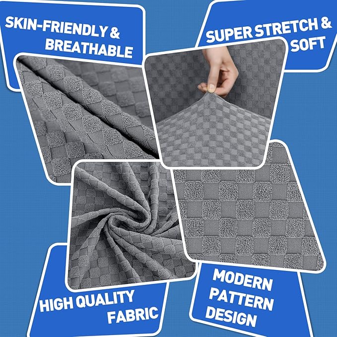 MAXIJIN 4 Piece Couch Covers for 3 Cushion Couch Super Stretch Non Slip Couch Cover for Dogs Pet Friendly Elastic Jacquard Furniture Protector Sofa Slipcovers (Sofa, Light Gray)