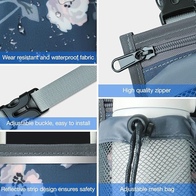 Wheelchair Bag, Walker Bag, Wheelchair Side Bag, Armrest Organizer Pouch with Cup Holder Attachment and Reflective Strip, Accessories for Most Wheelchairs, Walker, Rollators, Rosa