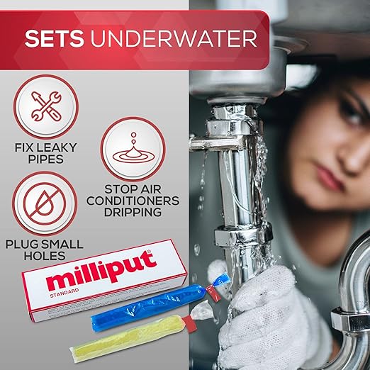 Milliput Epoxy Putty 10 Piece Set, Standard Color - with Sculpting Tools, Sanding Pad and Gloves - Air Dry Moldable Plastic Plumbers Clay - Ceramic Tile, Marble, and Quartz Countertop Chip Repair Kit