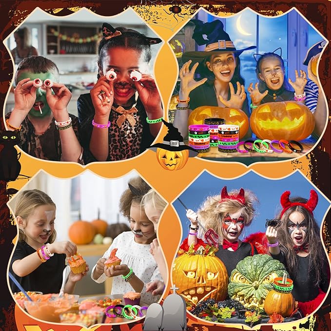 JUNEBRUSHS 42pcs Halloween Party Favors Silicone Bracelets Rubber Wristbands for Halloween Party Decorations Accessories Trick or Treat Goodie Bag Stuffers Fillers Supplies(7 Designs)