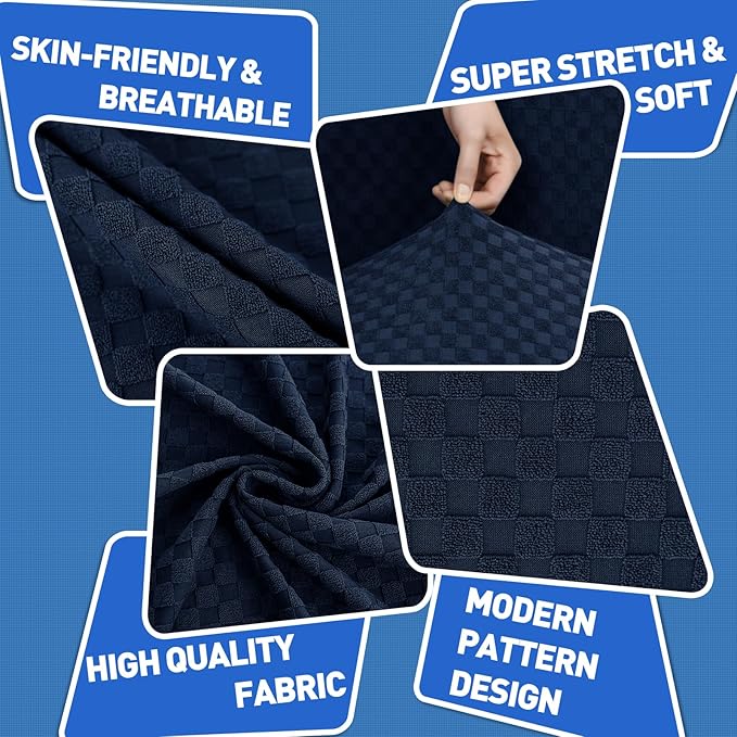 MAXIJIN 4 Piece Couch Covers for 3 Cushion Couch Super Stretch Non Slip Couch Cover for Dogs Pet Friendly Elastic Jacquard Furniture Protector Sofa Slipcovers (Sofa, Navy Blue)