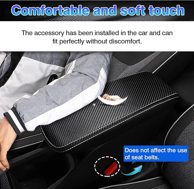 Autorder Center Console Cover for Chevy/Chevrolet Trailblazer 2021-2025 2026 Accessories Carbon Fiber Armrest Cover Anti-Scratch Middle Console Pad Leather Armrest Protector