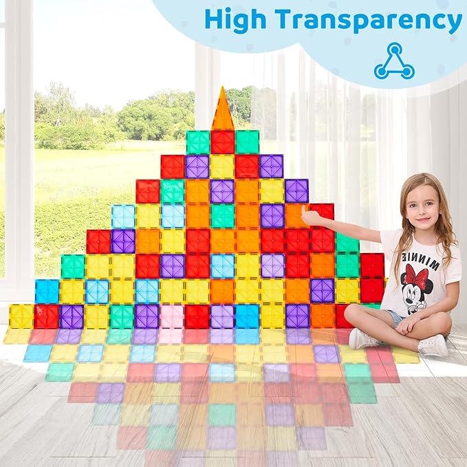 Ryoichi Magnetic Tiles,138PCS Magnet Building Set with 2 Cars,Magnetic 3D Blocks,Construction STEM Learning and Playing Toys for Kids, Montessori Toy for Boys Girls Toddlers 3 4 5 6 7 8 9+ Year Old