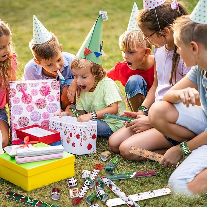 72PCS Sport Slap Bracelets Wristband Sport Party Favors Set, Sport Birthday Party Match Supplies Classroom Prizes, Sports Themed Bracelets for Kids and Adults, 12 Patterns