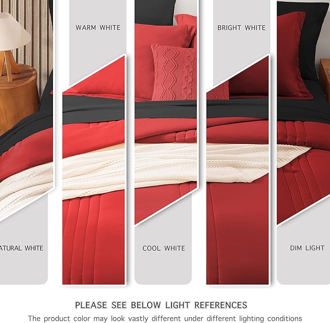 Monbix Queen Comforter Set - 7 Pieces Bright Red Bed in a Bag Queen Bedding Sets with Comforters, All Seasons Comforter Bed Set with Sheets, Pillowcases & Shams