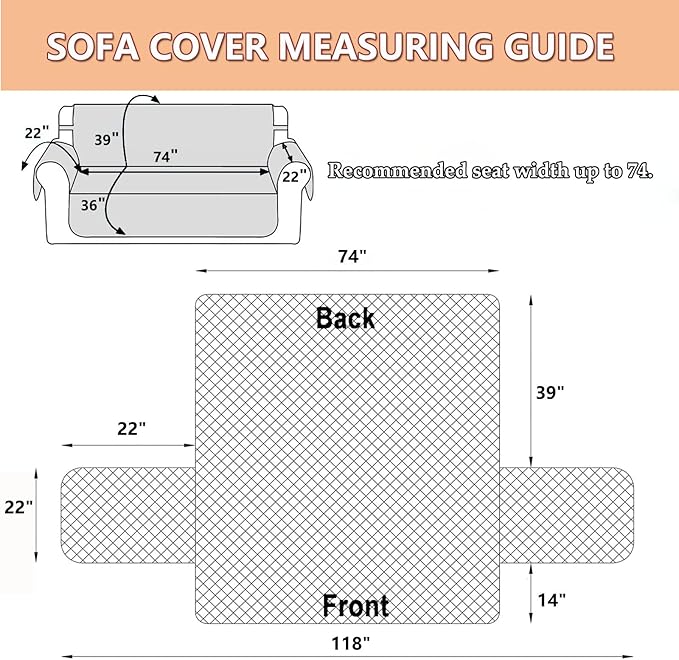 EVENHUG Sofa Cover for 3 Cushion Couch Sunflower Sofa Slipcover Washable 3 seat Couch Cover Furniture Protector Cover with Elastic Straps for Pets Kids Dog Cat (Sofa,Orange)