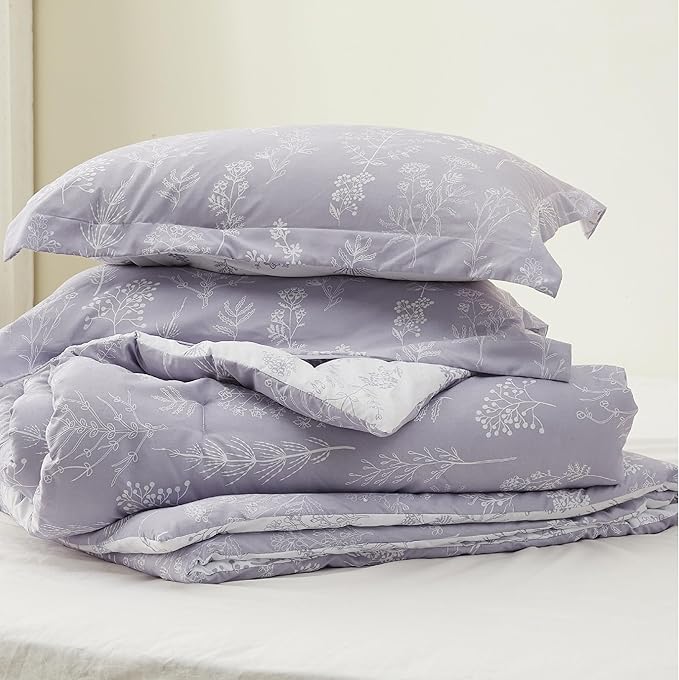 Bedsure Oversized Queen Comforter Set - Lavender Bed Set, 3 Pieces Cute Floral Bedding, 1 Soft Reversible Botanical Flowers Comforter and 2 Pillow Shams