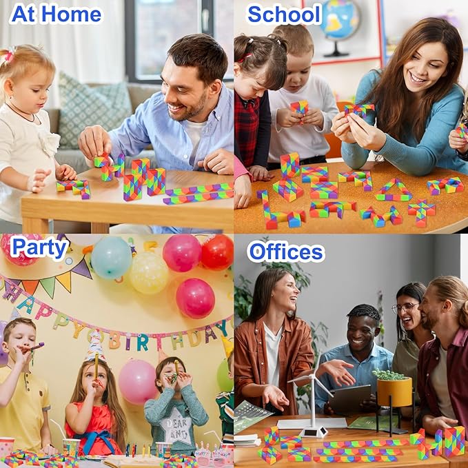 GOLDGE 24 Pack Mini Fidget Snake Cube Puzzle Toys - Party Favors & Goodie Bag Fillers, Travel Toys for Kids Ages 4-8, Rainbow Colors - Bulk Birthday & Back to School Gifts - Stocking Stuffers