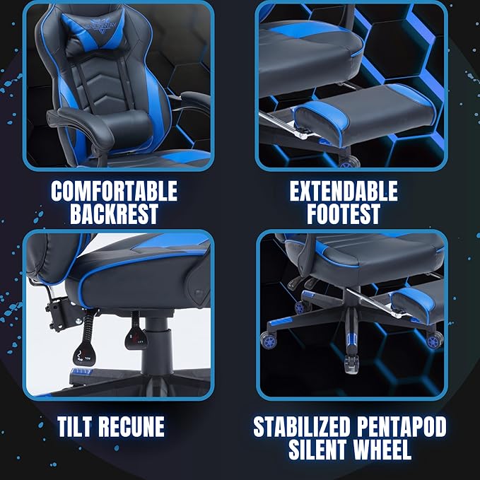 Gaming Chair High Back Ergonomic Racing Computer Desk with Comfortable Lumbar Support and Headrest Girl Gamer Height Adjustable