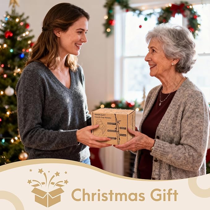 SINWANT Couch Cup Holder, 2 in 1 Bamboo Sofa Arm Clip on Cup Holder with 360°Rotated Phone Stand, Foldable Anti-Slip Couch Armrest Drink Holders for 3.93in Coffee Mug,Bottles,on Armrests