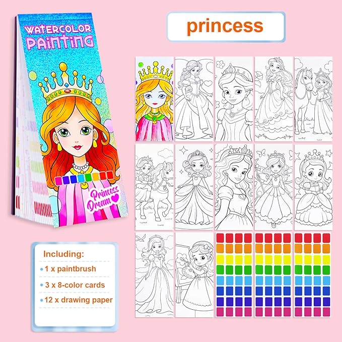 BAOXUE Water Color Paint Sets for Kids, Pocket Watercolor Painting Coloring Book, Paint with Water Books for Kids Ages 4-8, Art Craft Set for Girls Boys Drawing with Brush