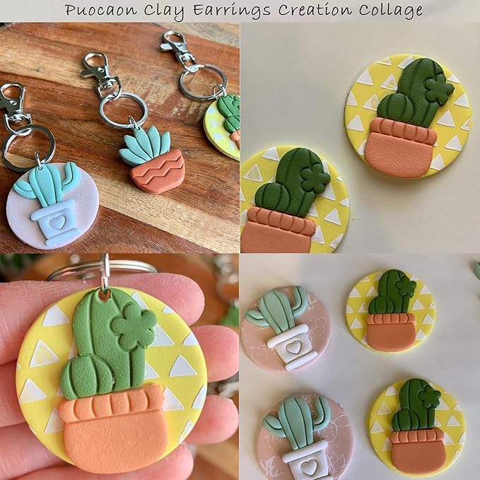 Puocaon Cactus Polymer Clay Cutters - 10 pcs Clay Cutters for Earrings Making, Cactus and Flowerpot Shapes Clay Cutters for Polymer Clay Jewelry, Adorable Mini Clay Cutters for Handmade Craft