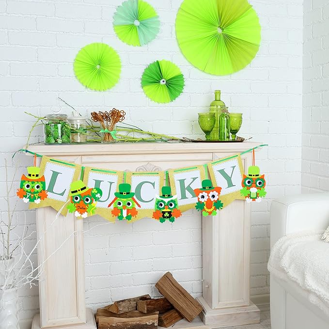 24 Sets St. Patrick's Day Decorations Owl Shamrock Ornaments DIY St. Pat's Craft Kits Assorted Owl Four-Leaf Clover Irish Lucky Shamrock Foam Stickers for Kids Classroom Home Activity Gift Art Project