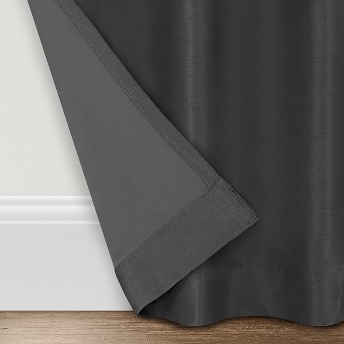 Eclipse Fresno Modern Blackout Thermal Rod Pocket Window Curtain for Bedroom (1 Panel), 52 in x 84 in, Charcoal