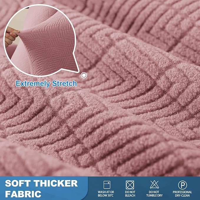 JIVINER 5 Pieces Recliner Sofa Covers Stretch Recliner Sofa Slipcover with Elastic Bottom Jacquard Fitted Reclining 3 Cushion Couch Cover Furniture Protector with Pockets (3 Seater, Dusty Pink)