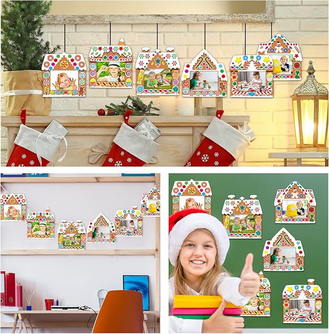 chiazllta 30 Packs Christmas Picture Frame Craft Kits for Kids, Xmas DIY Gingerbread Candy Craft Holiday Art Favor Home Class Game Activities for Kindergarten Preschool