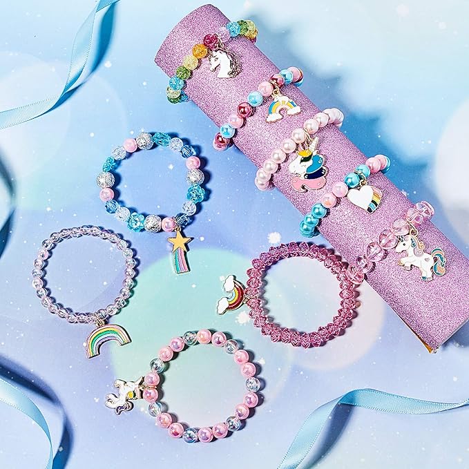 Hicarer 9 Pieces Unicorn Girls Bracelets for Toddler Little Girls Rainbow Bracelets Princess Colorful Cute Beaded Jewelry for Gift Goodie Bag Stuffers Birthday Party Favors(Bead Style)