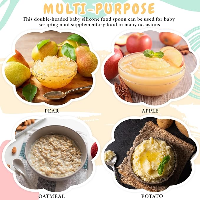 Lallisa 2 Pcs Double Head Baby Silicone Food Spoon Baby Fruit Scraping Mud Spoon Soft Feeding Food Scraper for Infants Fruit Feeding (Purple and Pink)