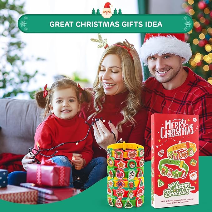 Kids Silicone Bracelets with Stickers & Accessories - Colorful Adjustable Wristbands Rubber Bracelet Set for Boys Girls Dress Up Decorations Party Favors Supplies Christmas Birthday Gift