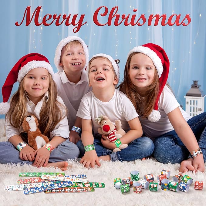 36 Pieces Christmas Slap Bracelets for Kids, 12 Styles Colorful Christmas Slap Wristbands Bulk for Kids Christmas Party Favors Toys Prizes Goodie Bags Fillers