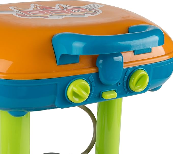BBQ Grill Toy Set - Interactive Play Kitchen Set with Lights and Sounds, Wheels, Toy Food, and Cooking Accessories by Hey! Play!