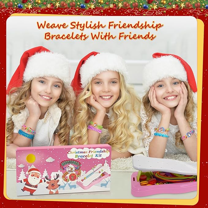 Friendship Bracelet Making Kit,String Bracelets Maker Arts and Craft for Girls,Birthday Gifts Ideas Christmas Stocking Stuffers Gifts for Girls (Pink Christmas)