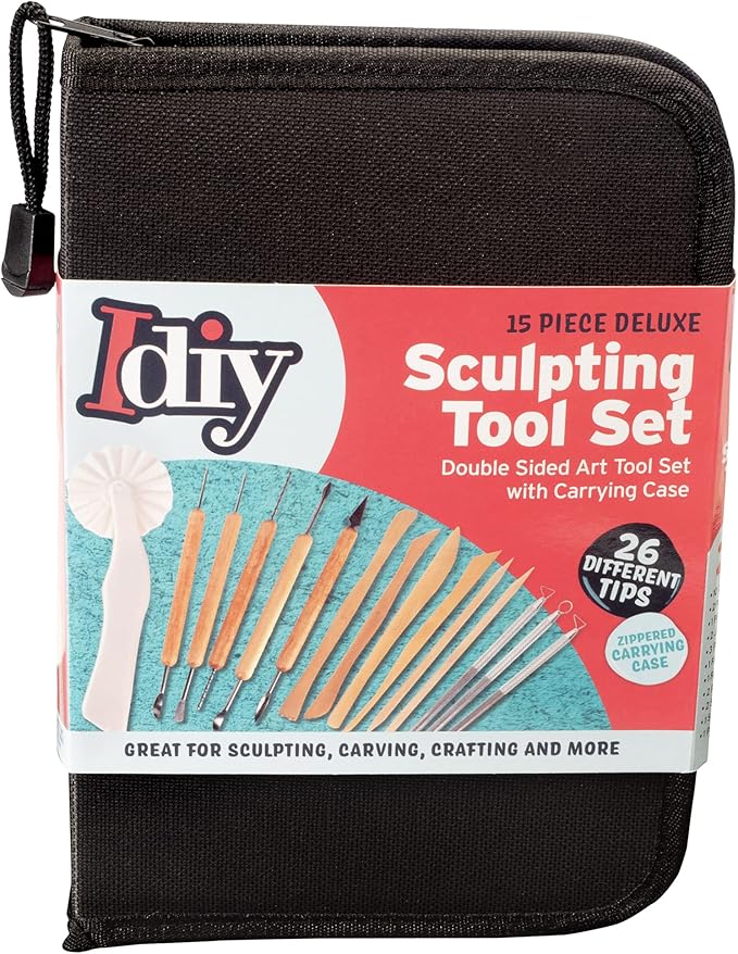 Pottery Tool Starter Kit - 15-Piece 26-Tool Beginner's Clay Ceramics Modeling Carving Sculpting Set -Arts and Crafts School Project, w Carrying Case, Birthday Gift for Kids