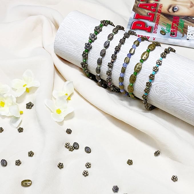 Heather's cf Brass Spacer Beads for Jewelry Making Supplies Flat Bead Findings Small Seed Beads for Necklace Earring Bead Bracelet Making kit Bulk Tibetan Beads 240pcs Bronze Jewelry Set