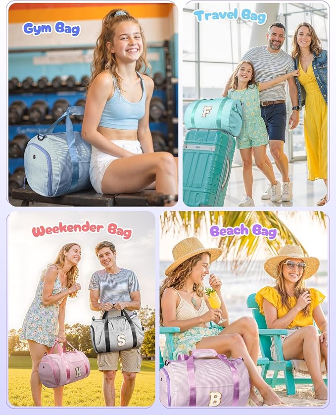 Gifts for 12 Years Old Girl, Girls Travel Duffle Bag, Kids Initial Overnight Duffel Bags with Shoe Compartment, Personalized Dance Bag with Cosmetic Pouch, Gift Ideas for Preteen (Letter N)