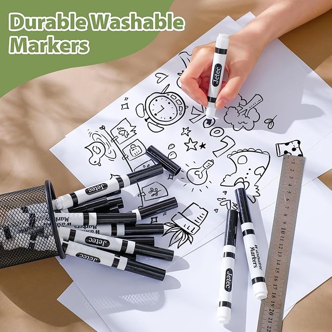 Janlaugh 144 Pcs Black Markers Bulk Washable Markers Set Broad Line Markers Broad Tip Classic Washable Markers for Kids, Teachers, Students, Party Favors, School Supplies, Donations