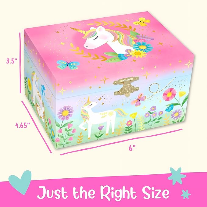 Floral Unicorn Jewelry Box - Unicorn Toys for Girls Age 4-6 - Kids Jewelry Box with Spinning Unicorn - 6 x 4.7 x 3.5 in