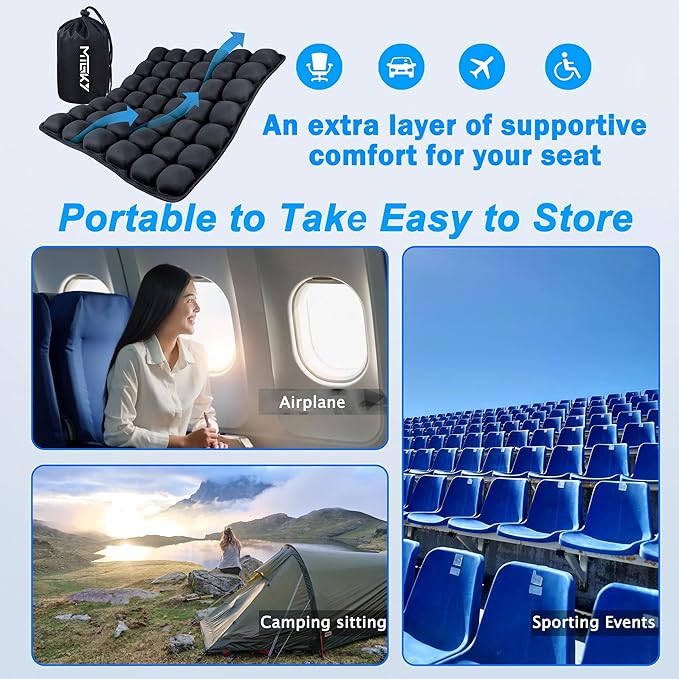 Sondor Travel Seat Cushion,Airplane seat Cushion for Long Flight,Portable & Adjustable,Inflatable Cushion for Wheelchair, Travel,Driving,Office Work