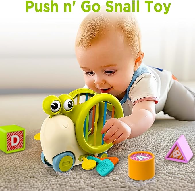 iPlay, iLearn Baby Snail Activity Cube, Toddler Montessori Toys for 1 Year Old, Infant Sensory Toy W/Shape Sorter Pull String for 6-9 12-18 Month, Developmental Birthday Gifts Boys Girls Age 2 3 Yr