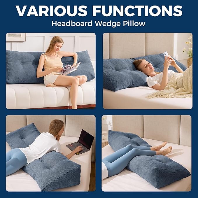 Headboard Pillow Twin, Triangle Pillows for Headboard, Head Board Backrest Wedge Pillow for Reading Sitting Working, Daybed Pillows with Removable Cover for Bed Dorm Sofa, Navy Blue