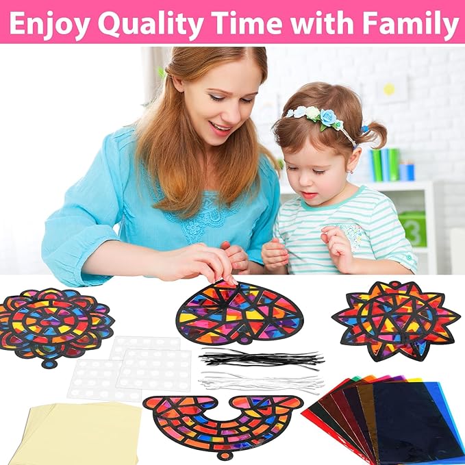 32Pcs Window Suncatcher Kit Spring Window Art DIY Suncatcher Crafts for Kids Rainbow Heart Sun Catcher Craft Stained Glass Effect Tissue Paper Valentine's Day Party Favors Classroom Decor