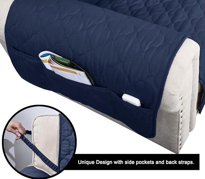 CHHKON Waterproof Nonslip Recliner Cover Stay in Place Dog Couch Chair Cover Furniture Protector Ideal Sofa Slipcovers for Pets and Kids (Navy, 30'')