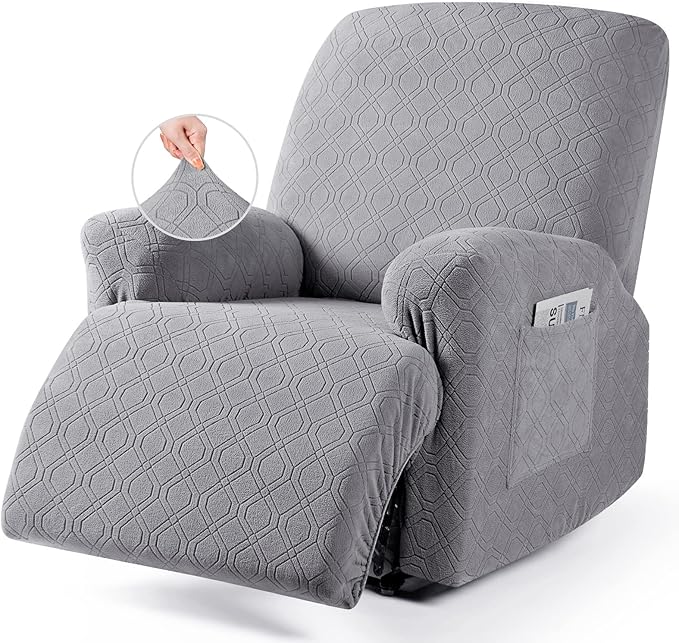 VANSOFY Recliner Chair Cover, 3-Pieces Stretch Recliner Covers for Recliner Chair Soft Reclining Chair Slipcover Furniture Protector for Dogs Cats(Light Gray)