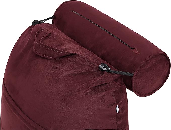 Husband Pillow XXL Aspen Edition, Adult Reading Sit Up Bed Rest Pillow for Bed with Arms & Neck Roll on Bungee Cord, Premium Memory Foam, Reversible 2 Sided Cover Micro Suede or Plush, Arizona Maroon