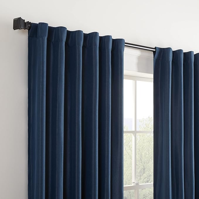 Eclipse Fresno Modern Blackout Thermal Rod Pocket Window Curtain for Bedroom (1 Panel), 52" x 84", Dark Blue