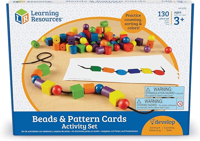 Learning Resources Beads and Patterns Card Set,130 Pieces Ages 3+, Lacing Beads,Back to School Supplies,Teacher Supplies for Classroom